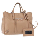 BALENCIAGA The Paper A6 Hand Bag Leather 2way Beige Silver 370926 Auth 149646-1