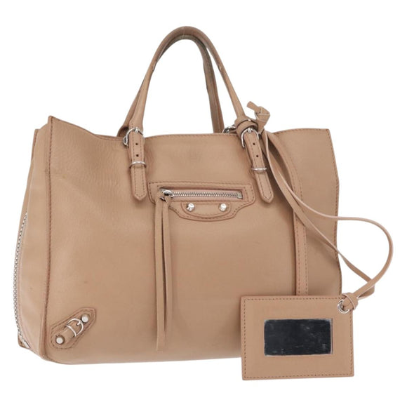 BALENCIAGA The Paper A6 Hand Bag Leather 2way Beige Silver 370926 Auth 149646
