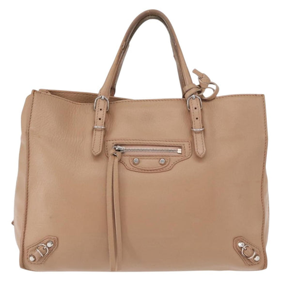 BALENCIAGA The Paper A6 Hand Bag Leather 2way Beige Silver 370926 Auth 149646