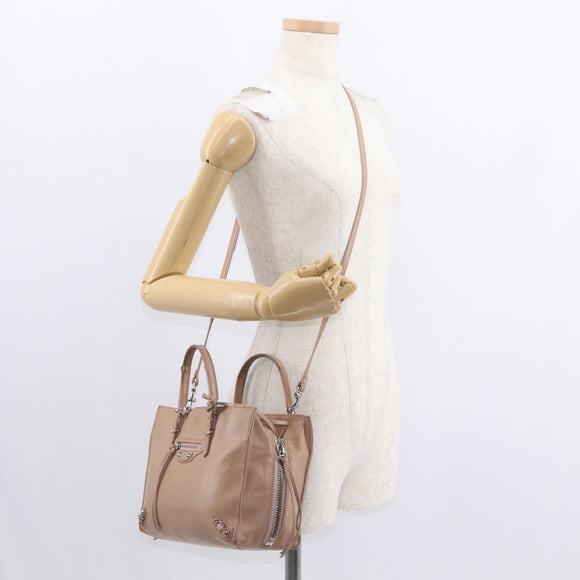 BALENCIAGA The Paper A6 Hand Bag Leather 2way Beige Silver 370926 Auth 149646