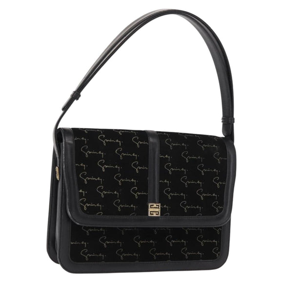 GIVENCHY Shoulder Bag Suede Black Gold Auth 149651