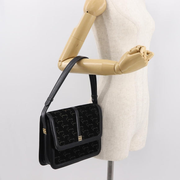 GIVENCHY Shoulder Bag Suede Black Gold Auth 149651