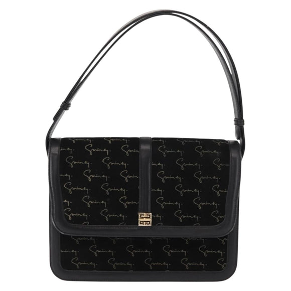 GIVENCHY Shoulder Bag Suede Black Gold Auth 149651