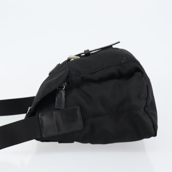 PRADA Shoulder Bag Nylon Black Silver Auth 149653