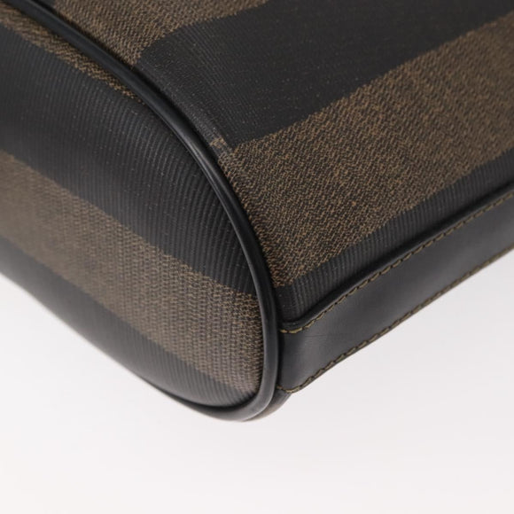 FENDI Pecan Canvas Shoulder Bag PVC Black Brown gold Auth 149654