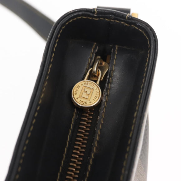 FENDI Pecan Canvas Shoulder Bag PVC Black Brown gold Auth 149654