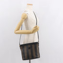 FENDI Pecan Canvas Shoulder Bag PVC Black Brown gold Auth 149654-22