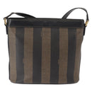 FENDI Pecan Canvas Shoulder Bag PVC Black Brown gold Auth 149654-3