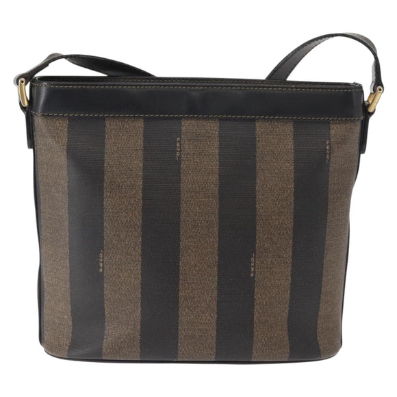 FENDI Pecan Canvas Shoulder Bag PVC Black Brown gold Auth 149654