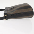 FENDI Pecan Canvas Shoulder Bag PVC Black Brown gold Auth 149654-5