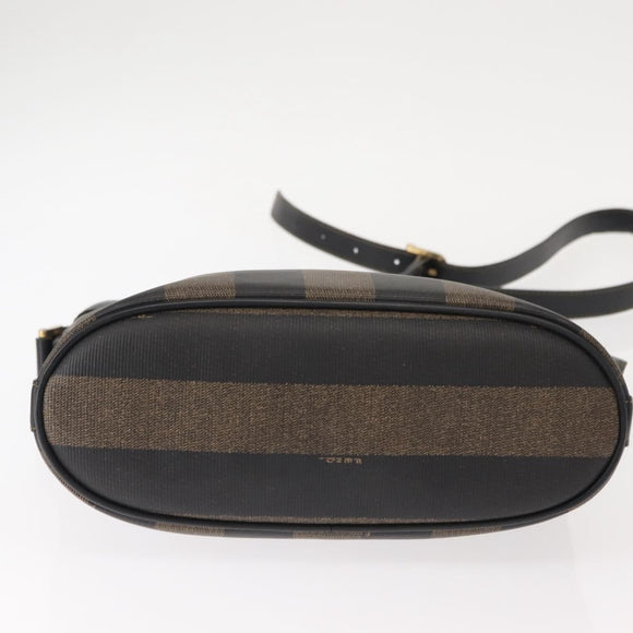 FENDI Pecan Canvas Shoulder Bag PVC Black Brown gold Auth 149654