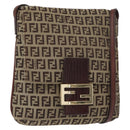 FENDI Zucchino Canvas Shoulder Bag Beige Gold Auth 149656-1