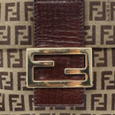 FENDI Zucchino Canvas Shoulder Bag Beige Gold Auth 149656-17