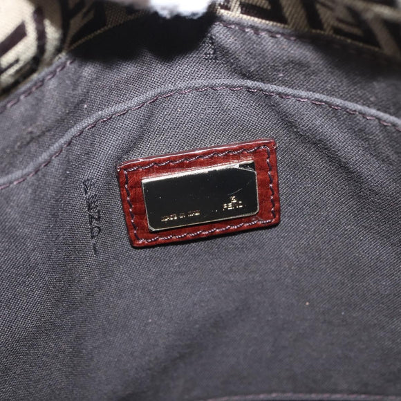 FENDI Zucchino Canvas Shoulder Bag Beige Gold Auth 149656