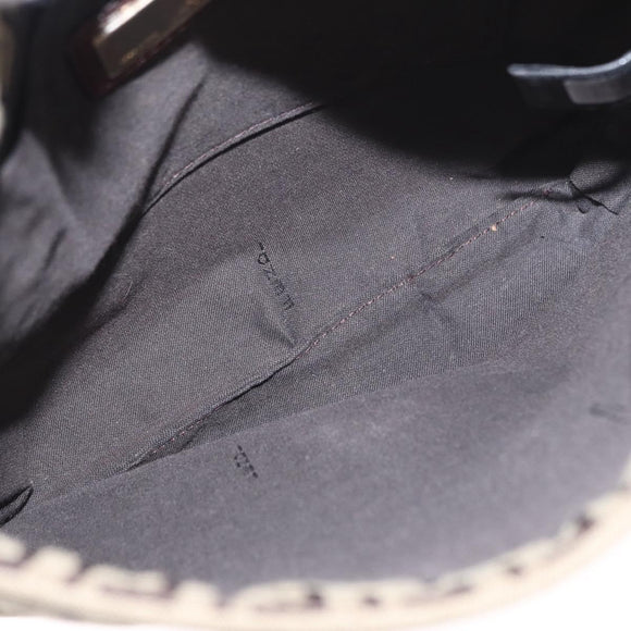 FENDI Zucchino Canvas Shoulder Bag Beige Gold Auth 149656