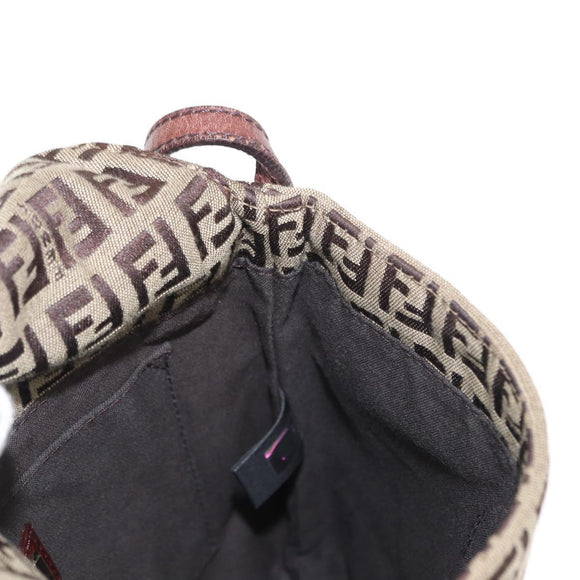 FENDI Zucchino Canvas Shoulder Bag Beige Gold Auth 149656
