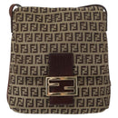 FENDI Zucchino Canvas Shoulder Bag Beige Gold Auth 149656-13