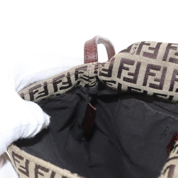 FENDI Zucchino Canvas Shoulder Bag Beige Gold Auth 149656