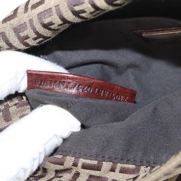 FENDI Zucchino Canvas Shoulder Bag Beige Gold Auth 149656