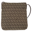 FENDI Zucchino Canvas Shoulder Bag Beige Gold Auth 149656-2