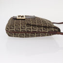 FENDI Zucchino Canvas Shoulder Bag Beige Gold Auth 149656-3