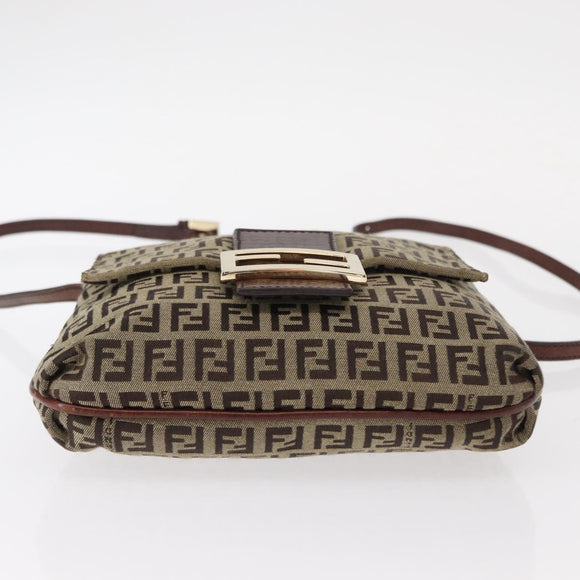 FENDI Zucchino Canvas Shoulder Bag Beige Gold Auth 149656