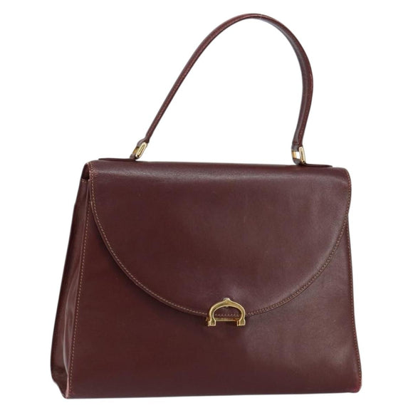 CARTIER Must Line Hand Bag Leather Bordeaux Gold Auth 149664