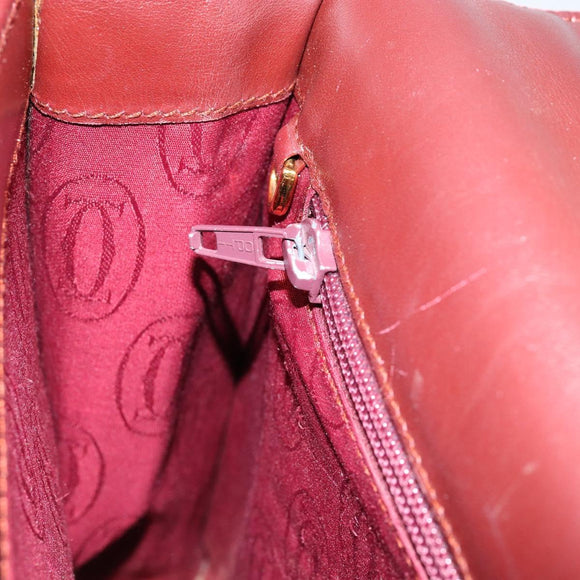 CARTIER Must Line Hand Bag Leather Bordeaux Gold Auth 149664