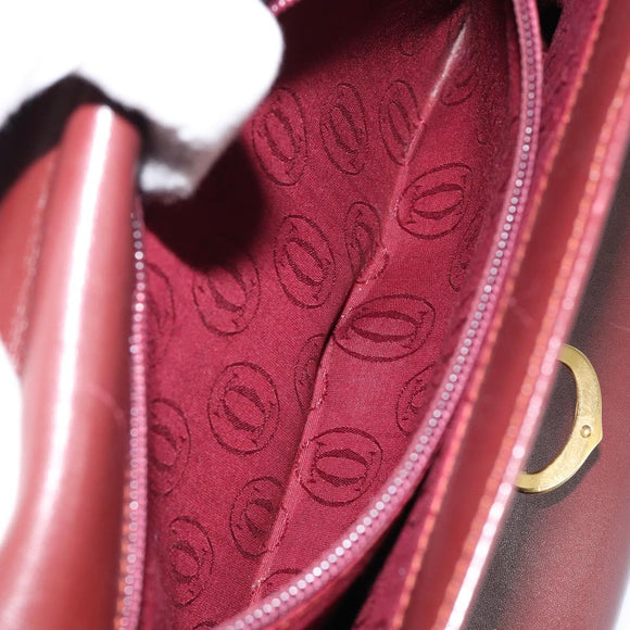 CARTIER Must Line Hand Bag Leather Bordeaux Gold Auth 149664
