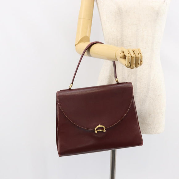 CARTIER Must Line Hand Bag Leather Bordeaux Gold Auth 149664