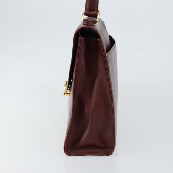 CARTIER Must Line Hand Bag Leather Bordeaux Gold Auth 149664