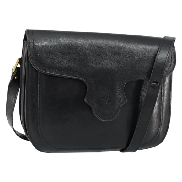SAINT LAURENT Shoulder Bag Leather Black Gold Auth 149666
