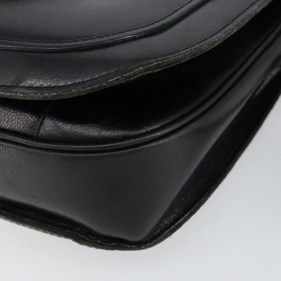 SAINT LAURENT Shoulder Bag Leather Black Gold Auth 149666