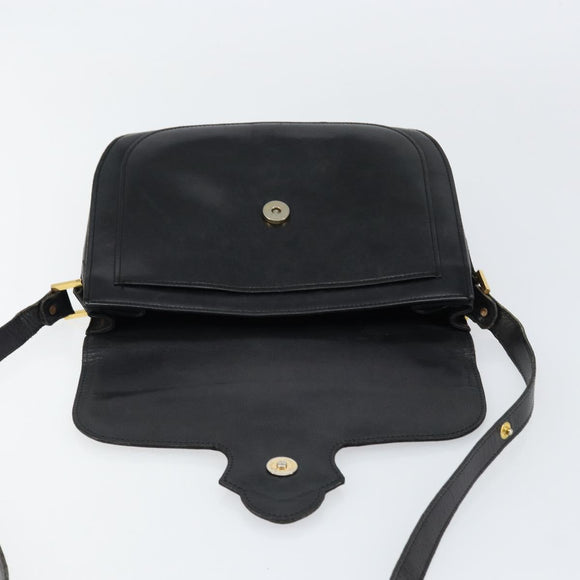 SAINT LAURENT Shoulder Bag Leather Black Gold Auth 149666