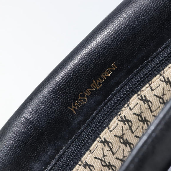 SAINT LAURENT Shoulder Bag Leather Black Gold Auth 149666