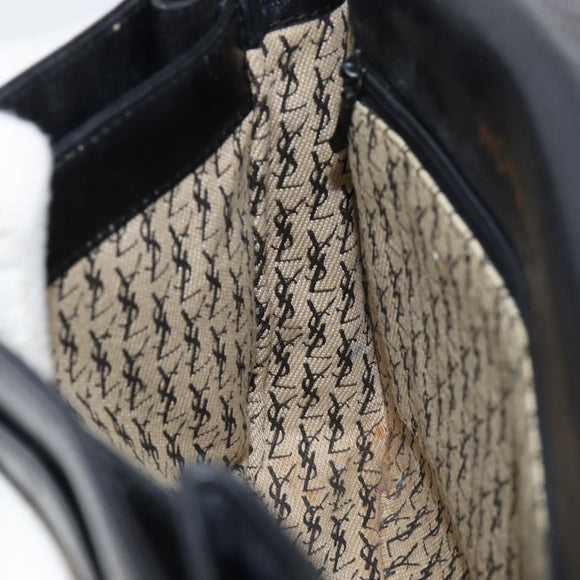 SAINT LAURENT Shoulder Bag Leather Black Gold Auth 149666