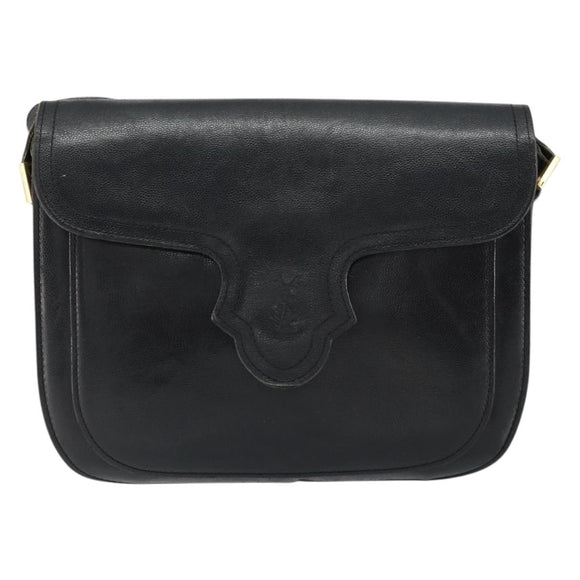 SAINT LAURENT Shoulder Bag Leather Black Gold Auth 149666