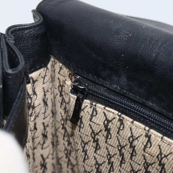 SAINT LAURENT Shoulder Bag Leather Black Gold Auth 149666