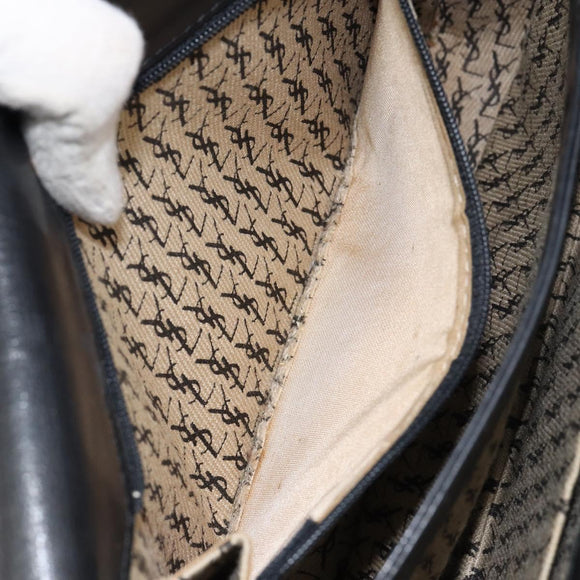 SAINT LAURENT Shoulder Bag Leather Black Gold Auth 149666