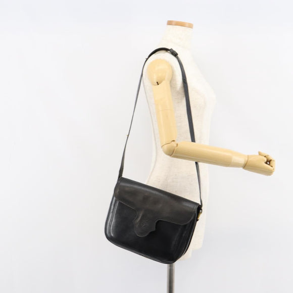 SAINT LAURENT Shoulder Bag Leather Black Gold Auth 149666