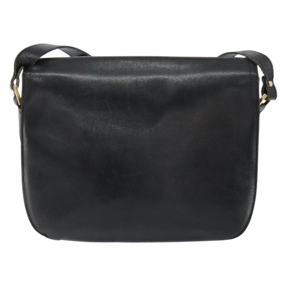 SAINT LAURENT Shoulder Bag Leather Black Gold Auth 149666