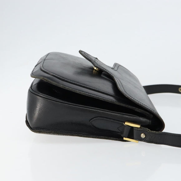 SAINT LAURENT Shoulder Bag Leather Black Gold Auth 149666