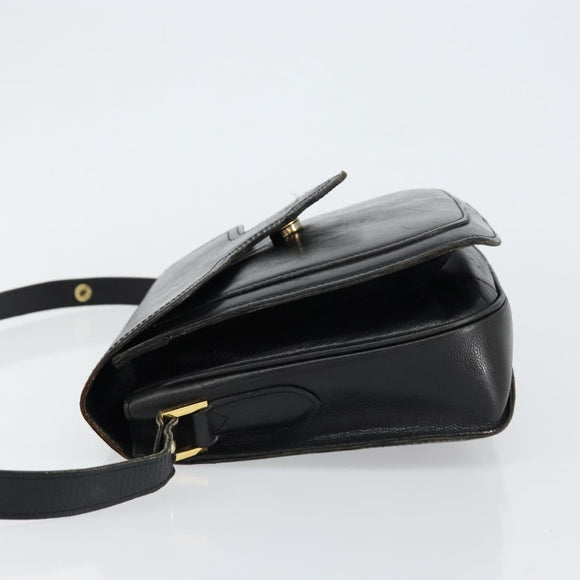 SAINT LAURENT Shoulder Bag Leather Black Gold Auth 149666