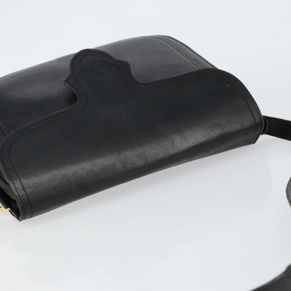 SAINT LAURENT Shoulder Bag Leather Black Gold Auth 149666