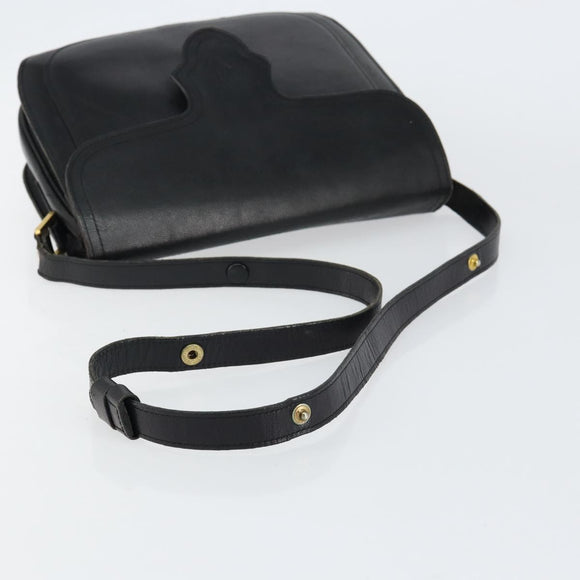 SAINT LAURENT Shoulder Bag Leather Black Gold Auth 149666