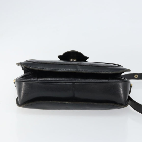 SAINT LAURENT Shoulder Bag Leather Black Gold Auth 149666