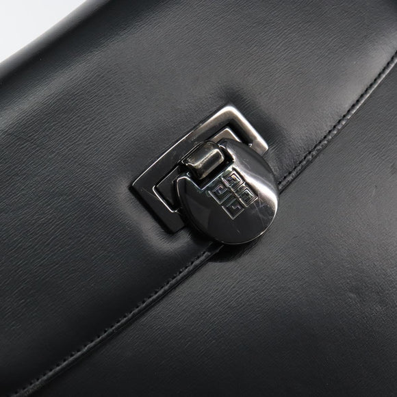 GIVENCHY Hand Bag Leather Black Gold Auth 149668