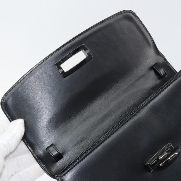 GIVENCHY Hand Bag Leather Black Gold Auth 149668