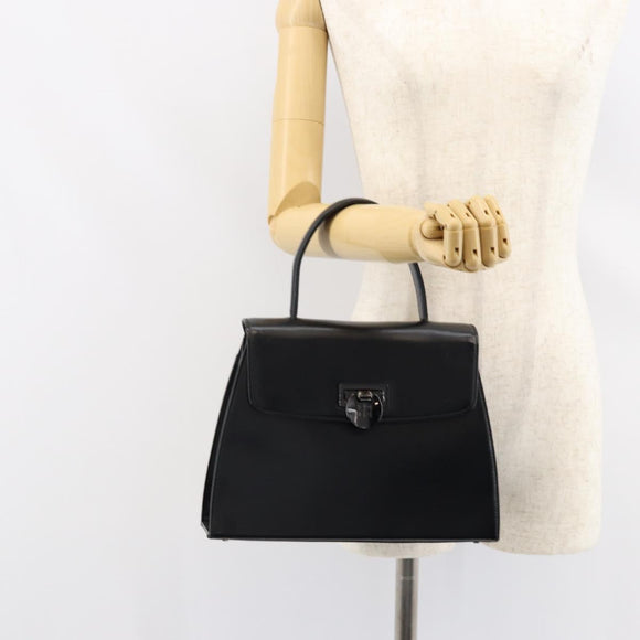 GIVENCHY Hand Bag Leather Black Gold Auth 149668