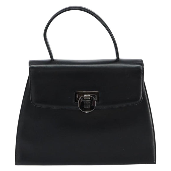 GIVENCHY Hand Bag Leather Black Gold Auth 149668